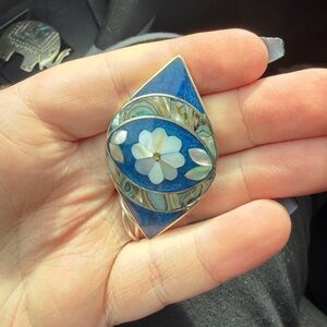 Handcrafted Blue Floral Inlay Statement brooch - Women Jewelry